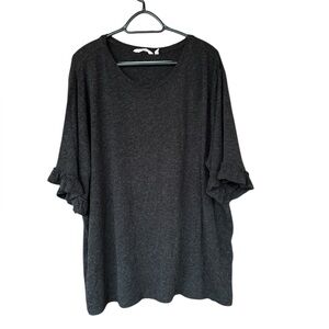Soft Surroundings‎ Size 2X Charcoal Gray Ruffle Sleeve Knit Top Cozy SoftStretch